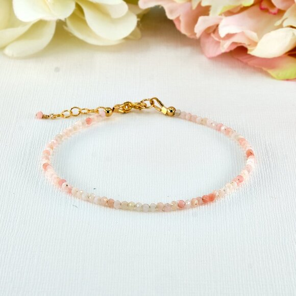 Sparkling Pink Opal Gemstone Bracelet, 14k Gold Filled, Fast Shipping - Picture 4 of 9